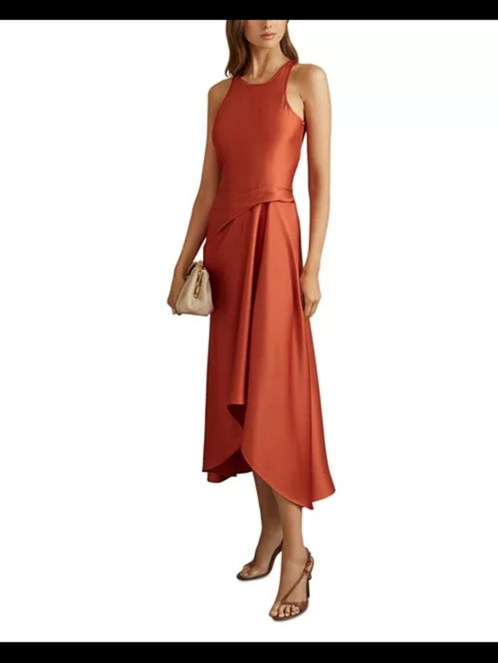 Reiss Micah Drape Tuck Midi Dress Sz 10